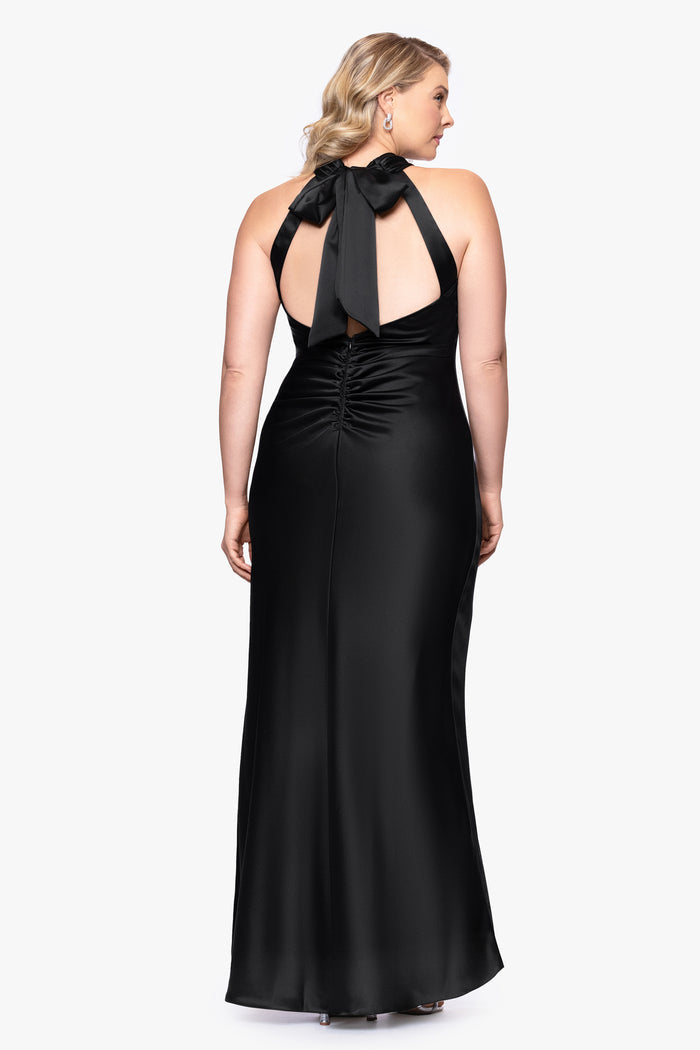 "Ruth" Satin High Tie Neck Backless Dress