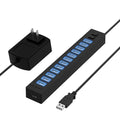Sabrent 13 Port High Speed USB 2.0 Hub with Power Adapter and 2 Control Switches (HB-U14P) - Unboxify
