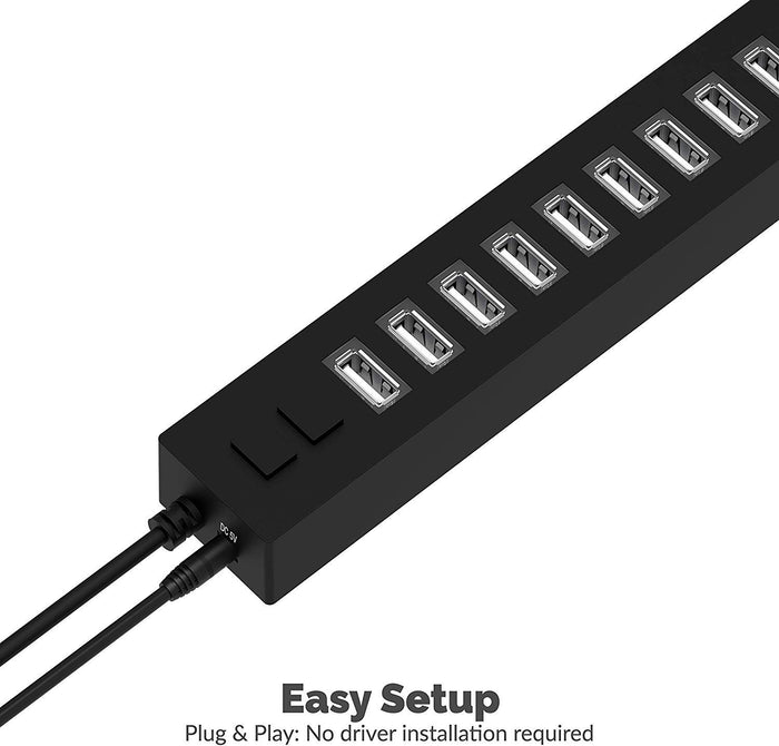 Sabrent 13 Port High Speed USB 2.0 Hub with Power Adapter and 2 Control Switches (HB-U14P) - Unboxify