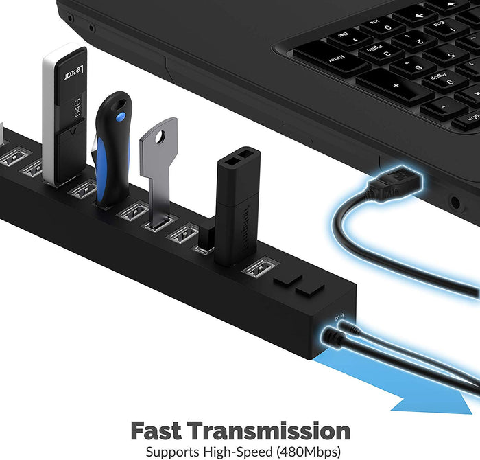 Sabrent 13 Port High Speed USB 2.0 Hub with Power Adapter and 2 Control Switches (HB-U14P) - Unboxify