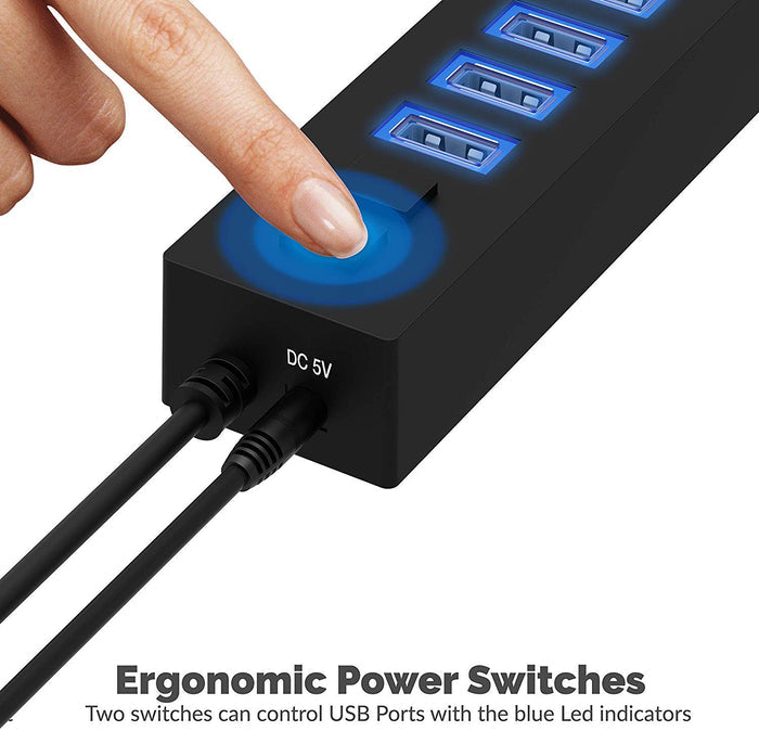 Sabrent 13 Port High Speed USB 2.0 Hub with Power Adapter and 2 Control Switches (HB-U14P) - Unboxify