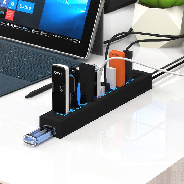 Sabrent 13 Port High Speed USB 2.0 Hub with Power Adapter and 2 Control Switches (HB-U14P) - Unboxify