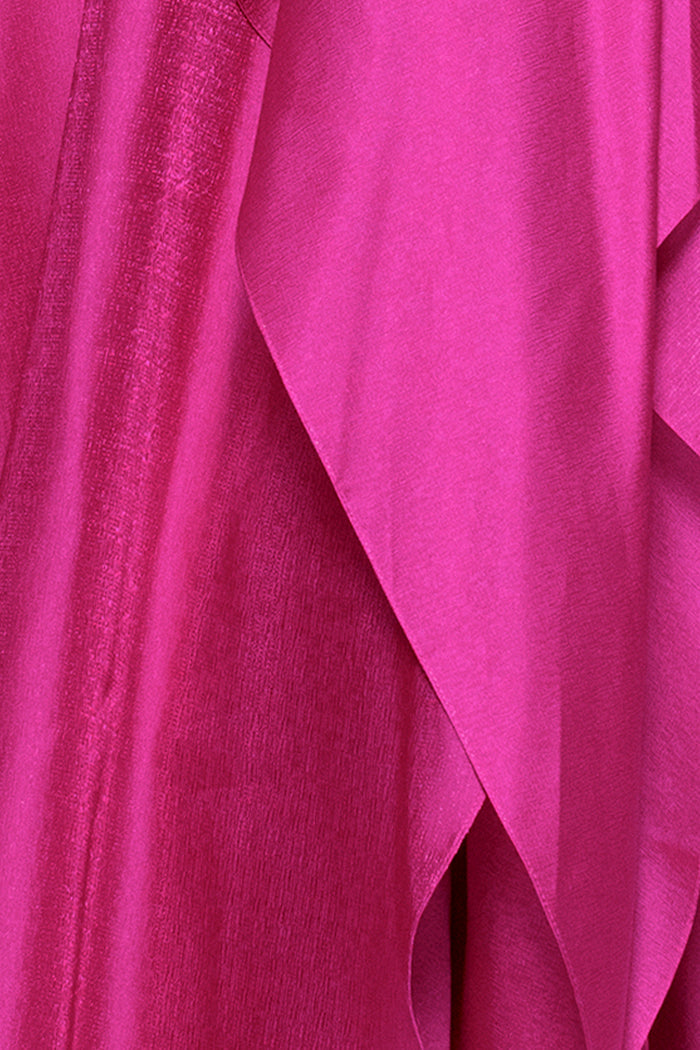 Magenta “Samantha” Organza One Shoulder Ruffle Dress, organza fabric and ruffle detail