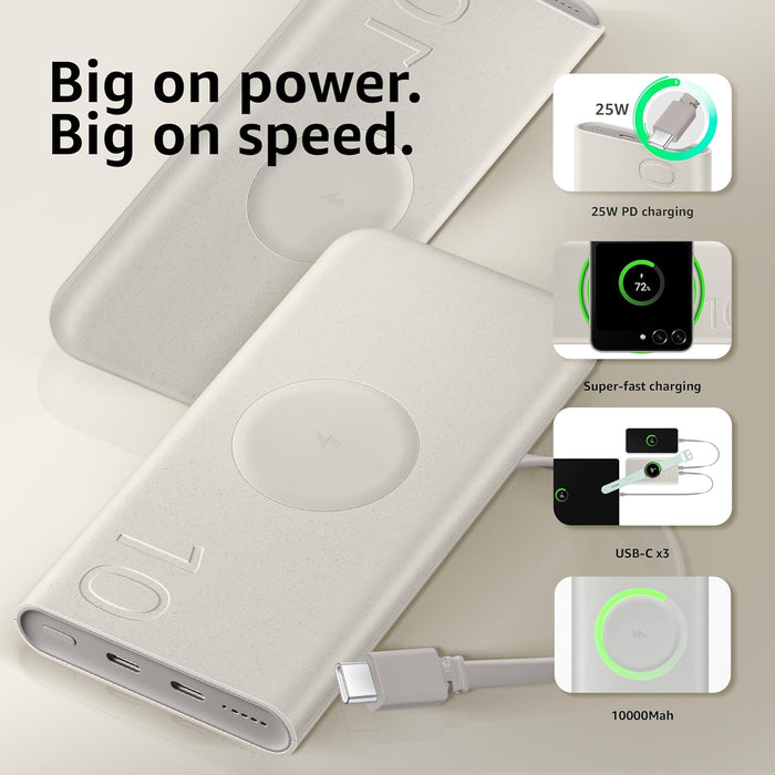 Samsung Galaxy 10000mAh Power Bank, Wireless Battery Pack, Gray - Unboxify