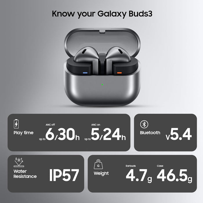 Samsung Galaxy Buds 3 with Galaxy AI Powered Real-time Interpreter | 24-bit Hi-Fi Audio | Up to 36H Battery | IP57 (CLEARANCE DEAL)