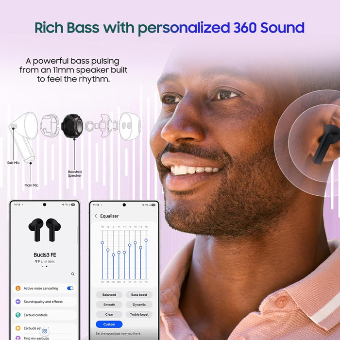 Samsung Galaxy Buds3 FE (Black) with Galaxy AI | ANC | 360-Audio | IP54 | 11mm Dynamic Driver - Unboxify