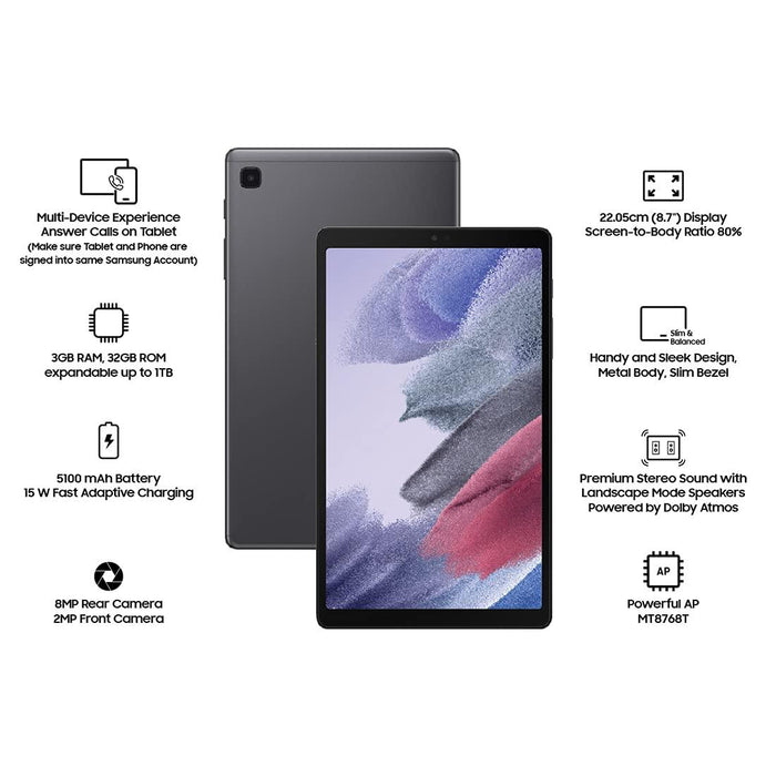 Samsung Galaxy Tab A7 Lite 22.05 cm (8.7 inch), Slim Metal Body, Dolby Atmos Sound, RAM 3 GB, ROM 32 GB Expandable - Grabgear.in