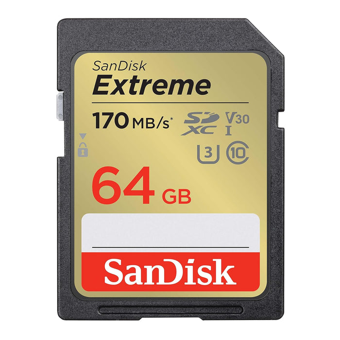 SanDisk Extreme SD UHS I 64GB Card for 4K Video for DSLR and Mirrorless Cameras 170MB/s Read & 80MB/s Write - Unboxify