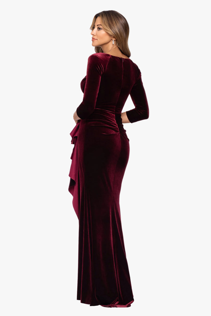 "Shae" Velvet Ruffle Front Long Sleeve Dress