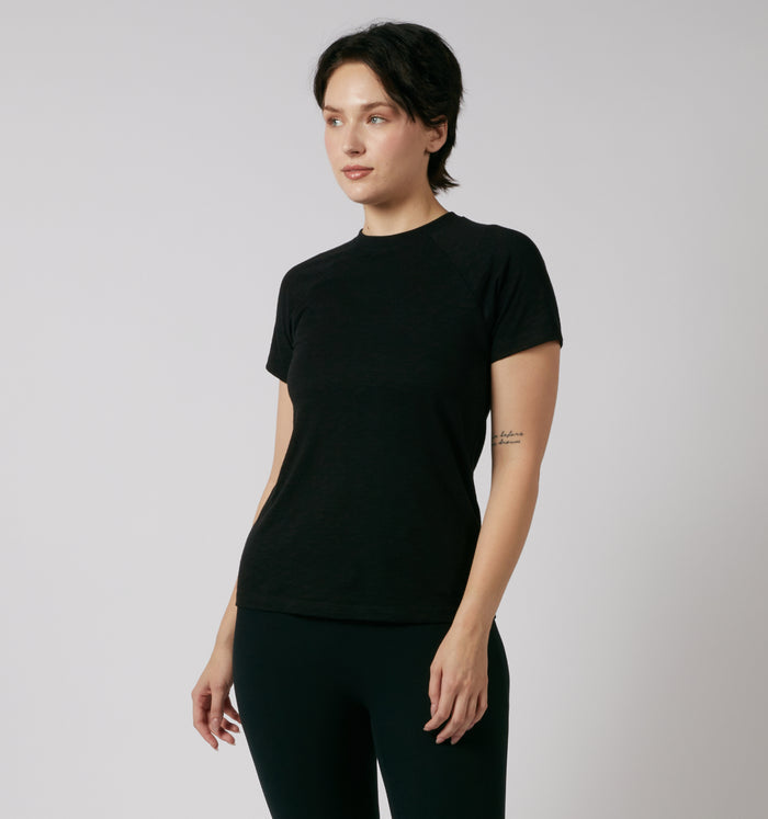 Short Sleeve Jersey Slub Raglan Tee - Black