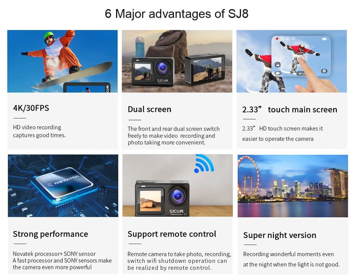 SJCAM SJ8 Dual Screen 4K/30fps Sports Action Camera with Mic - Unboxify