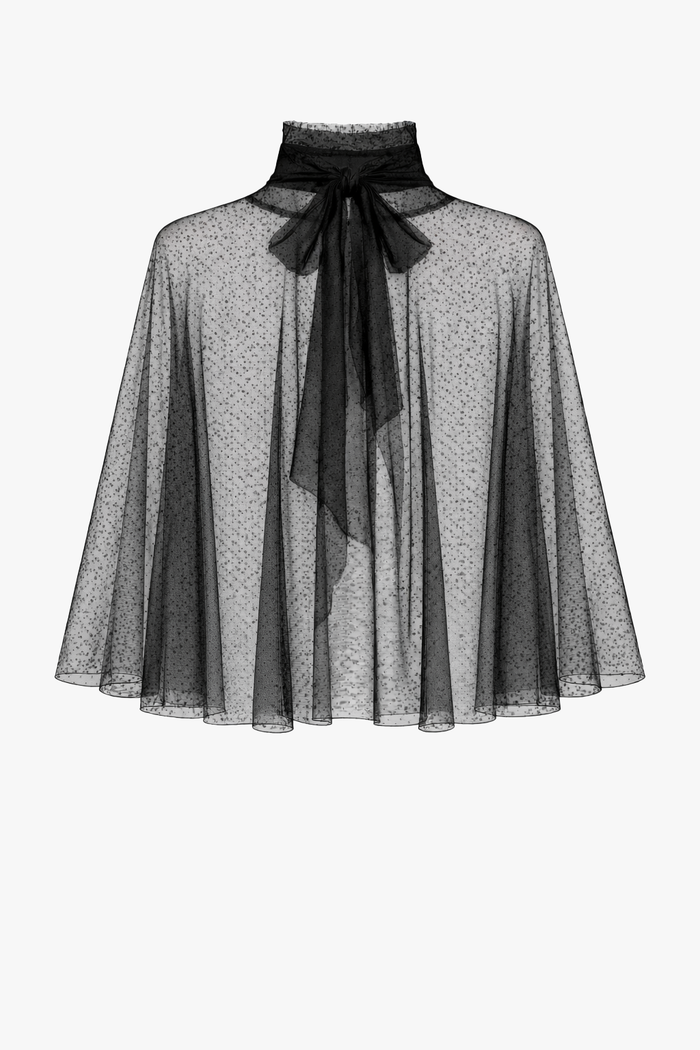 Black “Sonia” Mesh High Neck Tieback Capelet, product-only front view