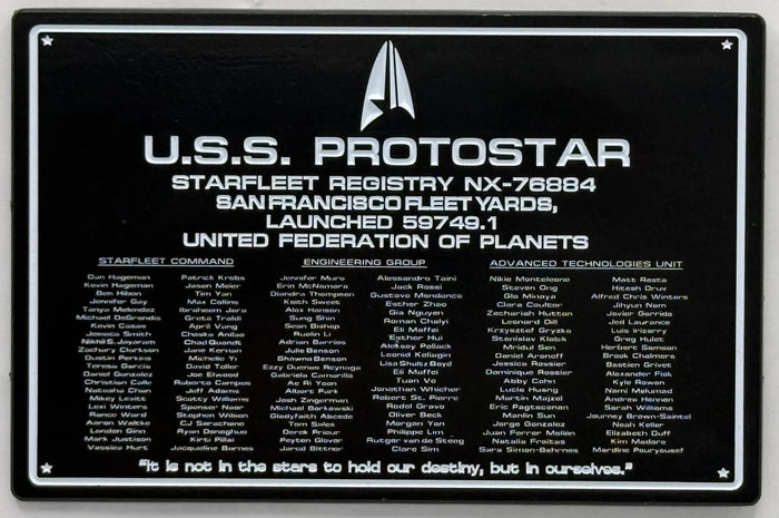 Star Trek DEDICATION PLAQUE #14 U.S.S. PROTOSTAR NX-76884