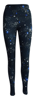 Starry Night + Pockets leggings in deep blue-black with starburst print and side pockets for keys and phone.