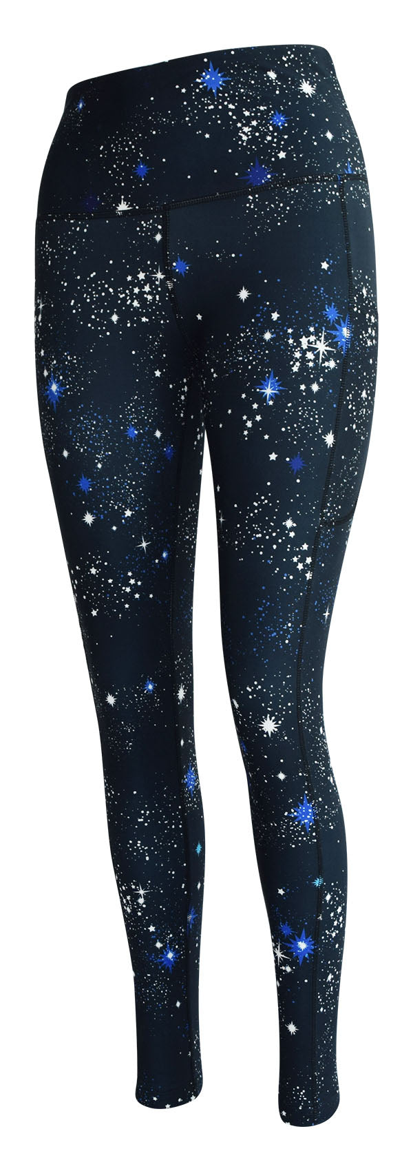 Starry Night + Pockets leggings in dark blue black with star burst pattern and deep side pockets