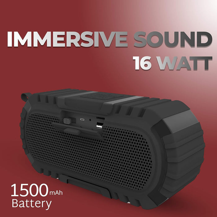 Staunch Thunder 1600 Wireless Portable 16W Bluetooth Speaker up to 8 Hours Long Play Time and FM Support (Black) - Unboxify
