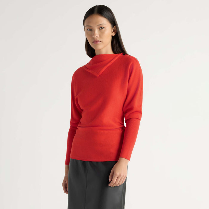 Steffi Lightweight-Wool Foldover-Neck Top