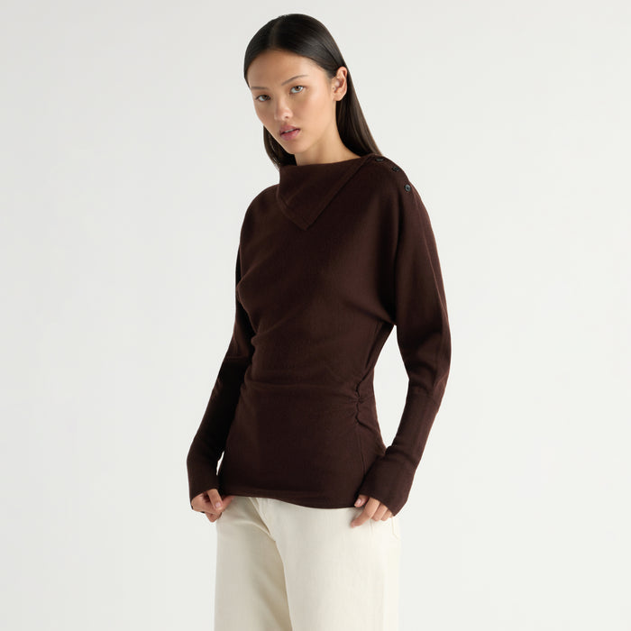 Steffi Lightweight-Wool Foldover-Neck Top