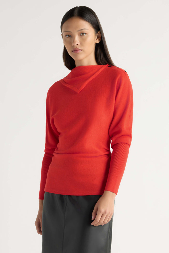 May-Li | Steffi Lightweight-Wool Foldover-Neck Top in Size Small