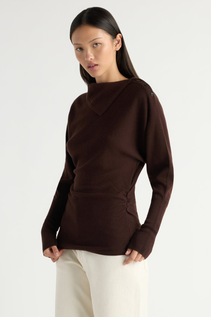 May-Li | Steffi Lightweight-Wool Foldover-Neck Top in Size Small