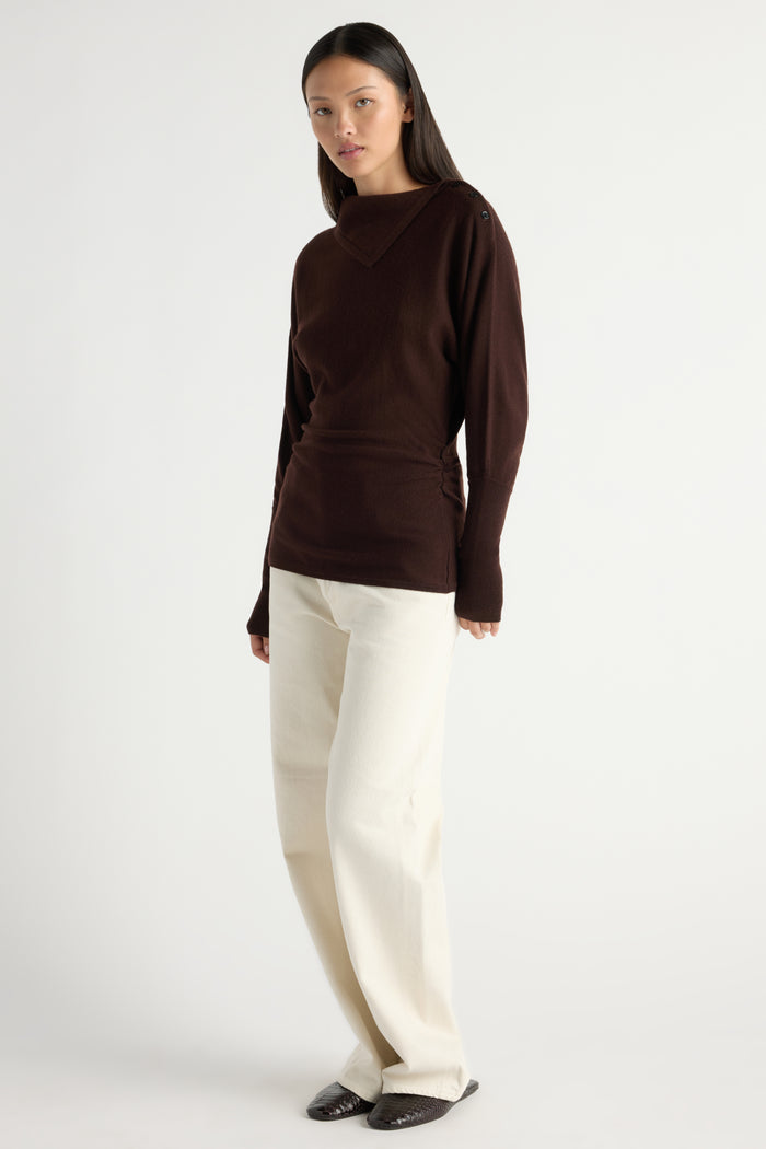 May-Li | Steffi Lightweight-Wool Foldover-Neck Top in Size Small