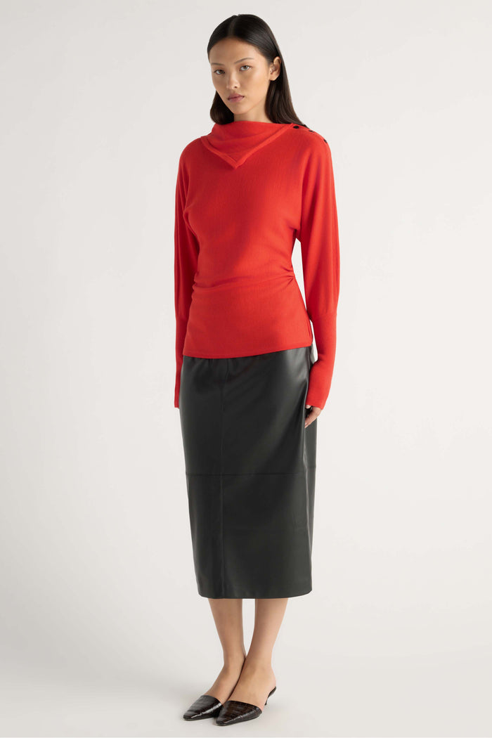 May-Li | Steffi Lightweight-Wool Foldover-Neck Top in Size Small
