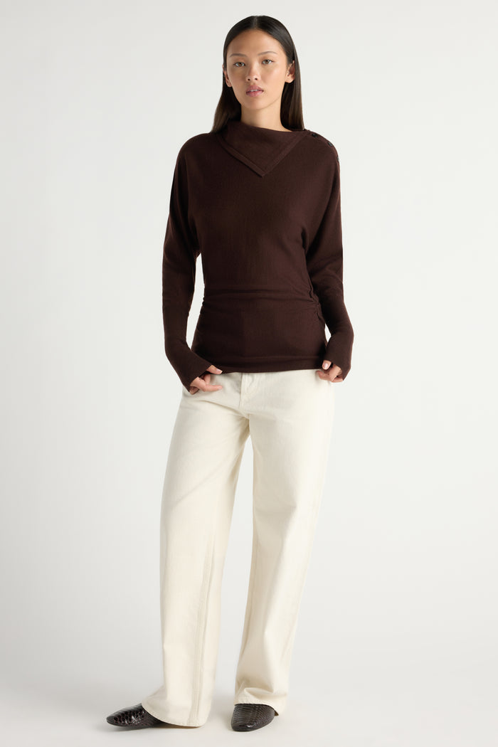 May-Li | Steffi Lightweight-Wool Foldover-Neck Top in Size Small
