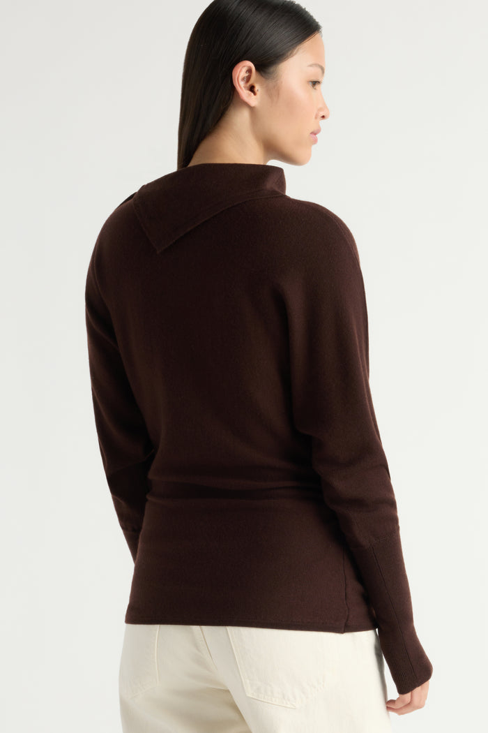 May-Li | Steffi Lightweight-Wool Foldover-Neck Top in Size Small