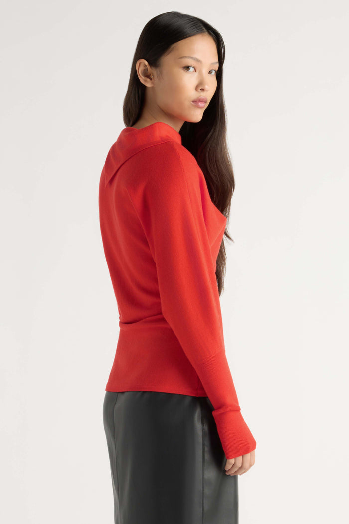May-Li | Steffi Lightweight-Wool Foldover-Neck Top in Size Small