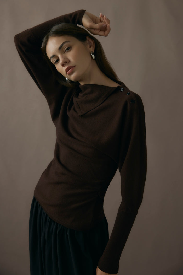 Beate | Steffi Lightweight-Wool Foldover-Neck Top in Size Extra Small