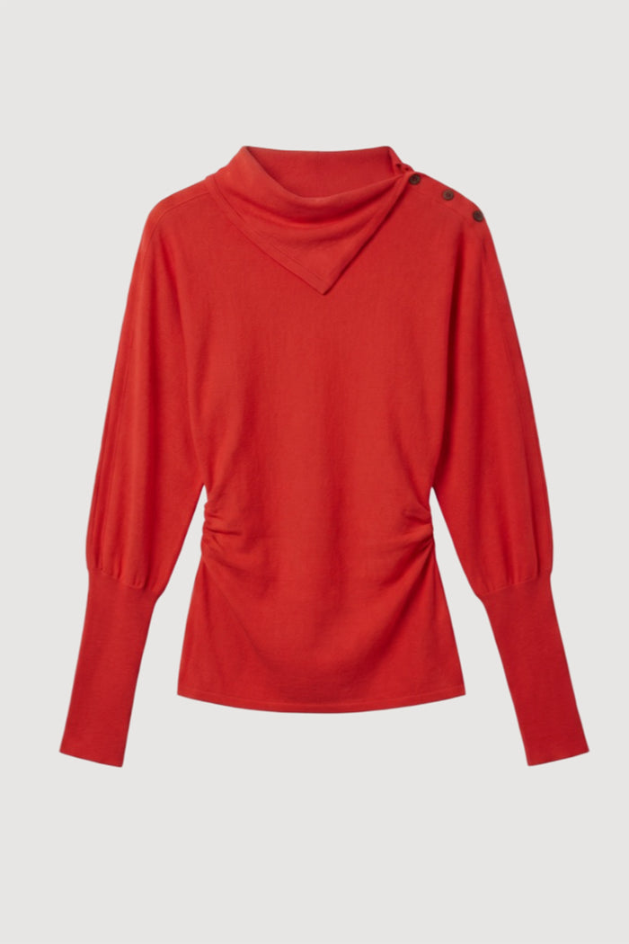 May-Li | Steffi Lightweight-Wool Foldover-Neck Top in Size Small - Flat