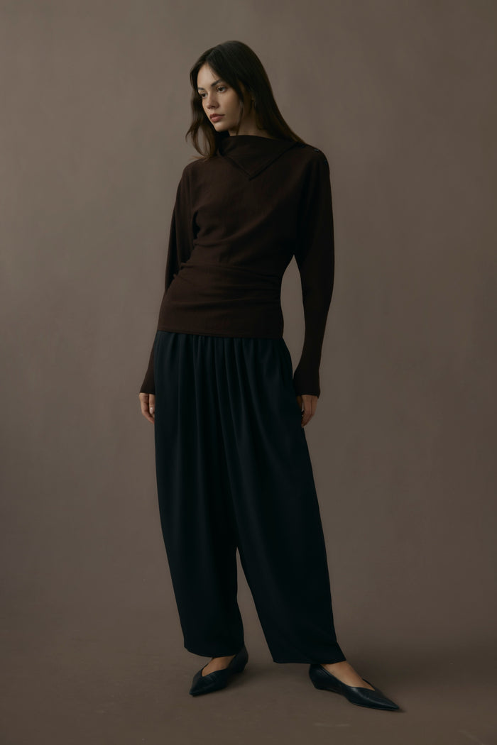 Beate | Steffi Lightweight-Wool Foldover-Neck Top in Size Extra Small