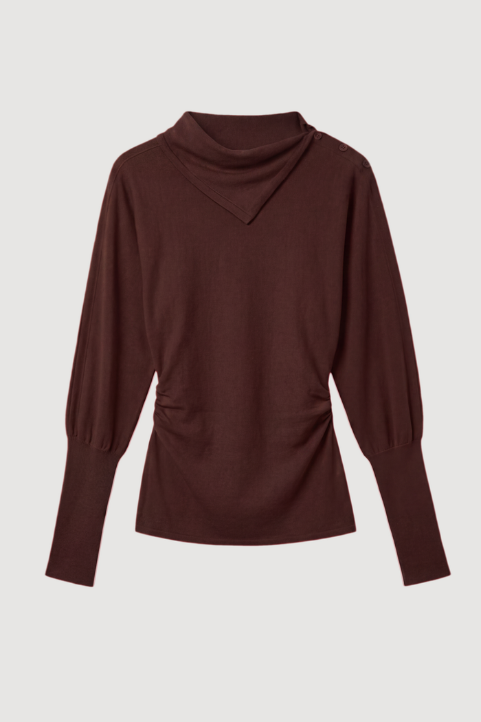 Beate | Steffi Lightweight-Wool Foldover-Neck Top in Size Extra Small - Flat