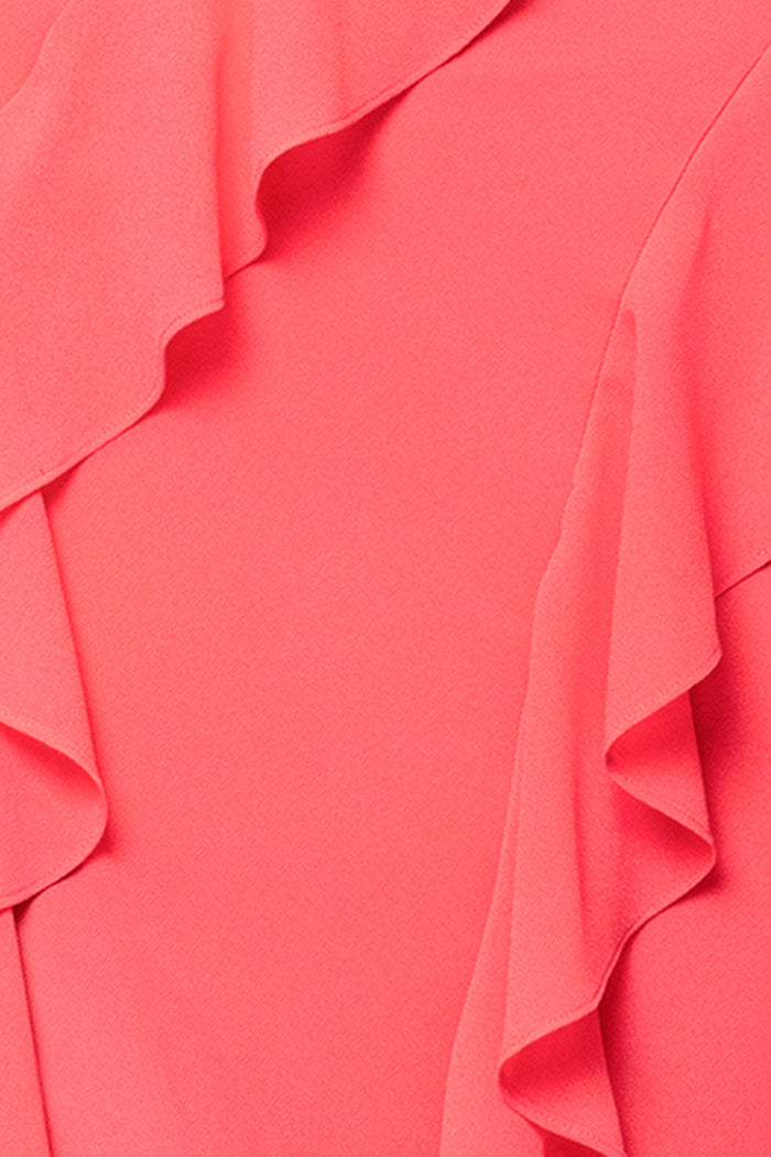 Coral “Summer” Chiffon Ruffle Dress, chiffon fabric and ruffle detail