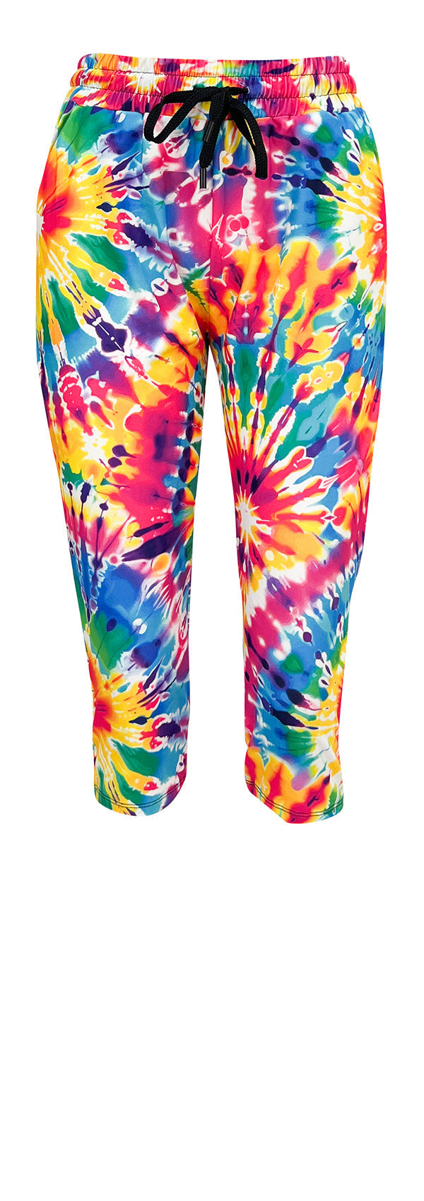 Colorful summer tie dye joggers with elastic waistband and cuffed ankles for comfortable casual wear