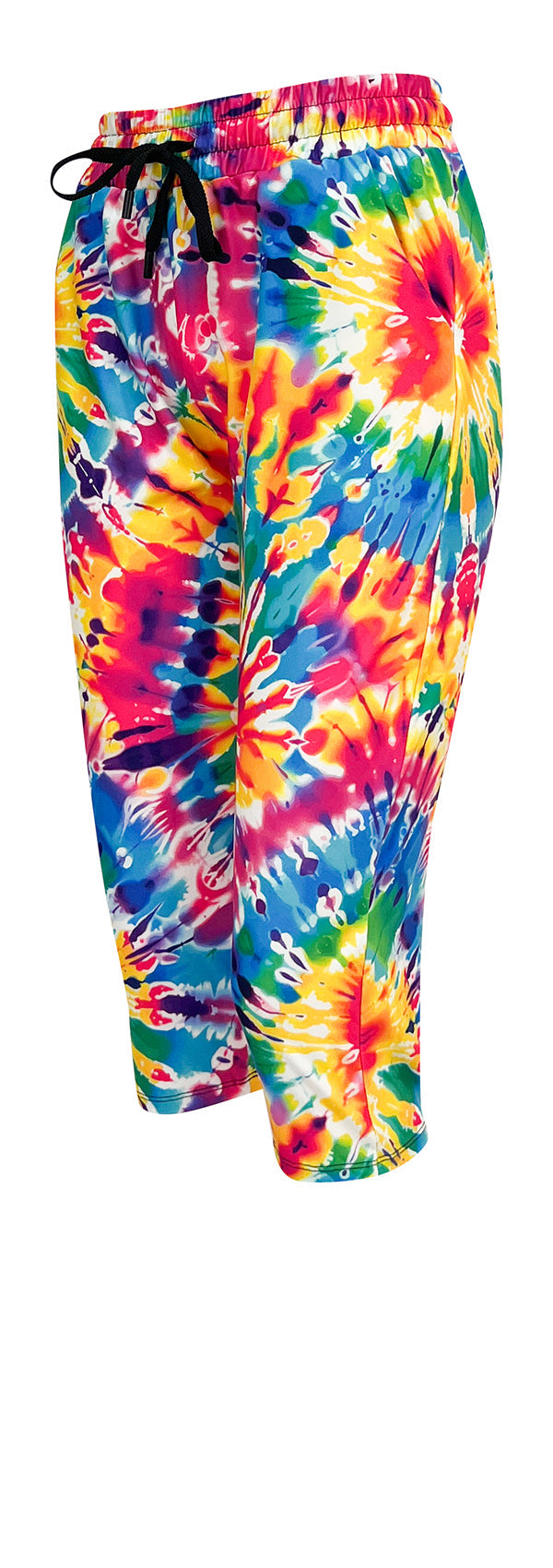 Colorful summer tie dye joggers with elastic waistband and cuffed ankles for comfortable casual wear.