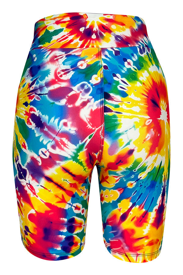 Colorful tie dye tight shorts with elastic waistband for summer activities and comfort