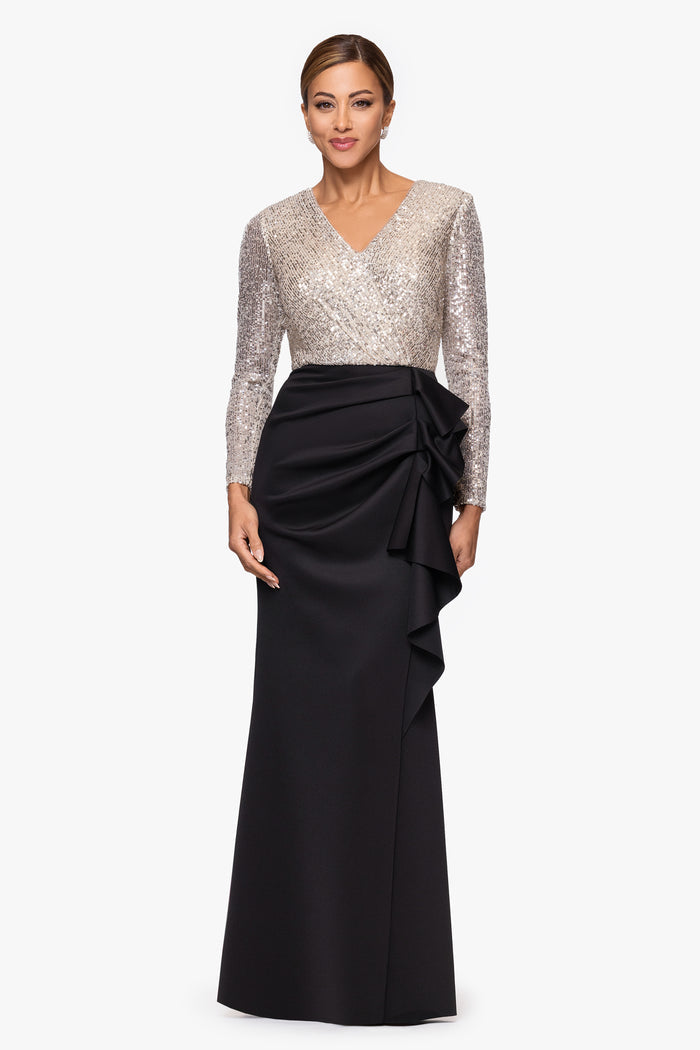 "Tabitha" Sequin Top & Techno Scuba Skirt Long Sleeve Dress