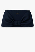 Navy “Thalia” Stretch Mikado Shawl Wrap, product-only front view