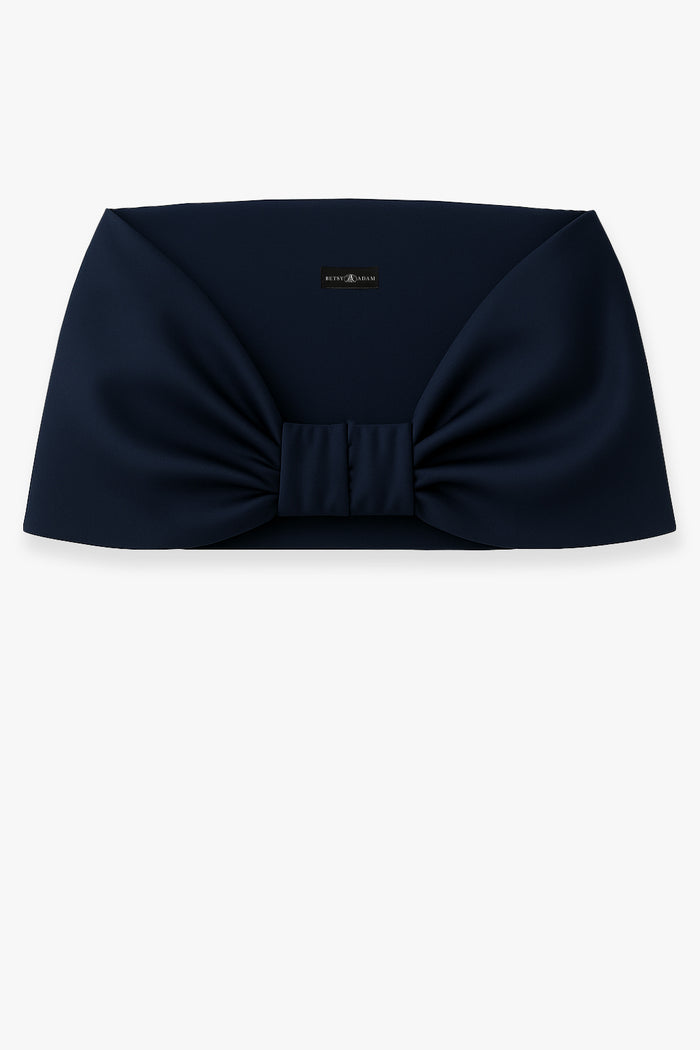 Navy “Thalia” Stretch Mikado Shawl Wrap, product-only front view