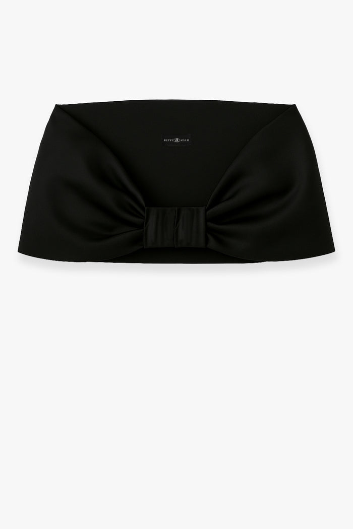 Black “Thalia” Stretch Mikado Shawl Wrap, product-only front view