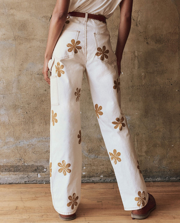 The Carpenter Pant with Daisy Stamp. -- Natural BOTTOMS THE GREAT. PF24 STAMP CHASE