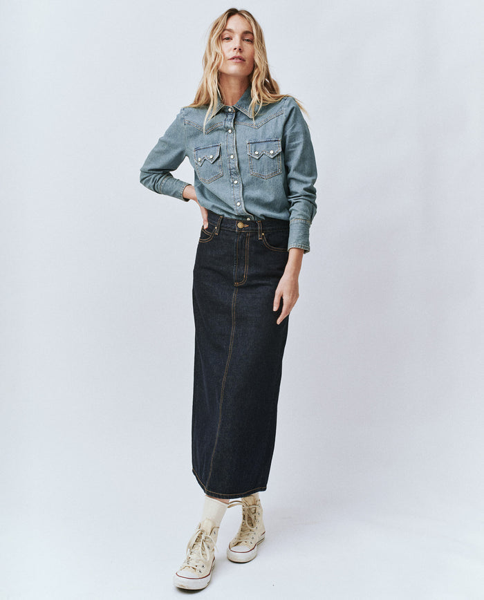 The Column Skirt. -- Midnight Rinse SKIRTS THE GREAT. PF24