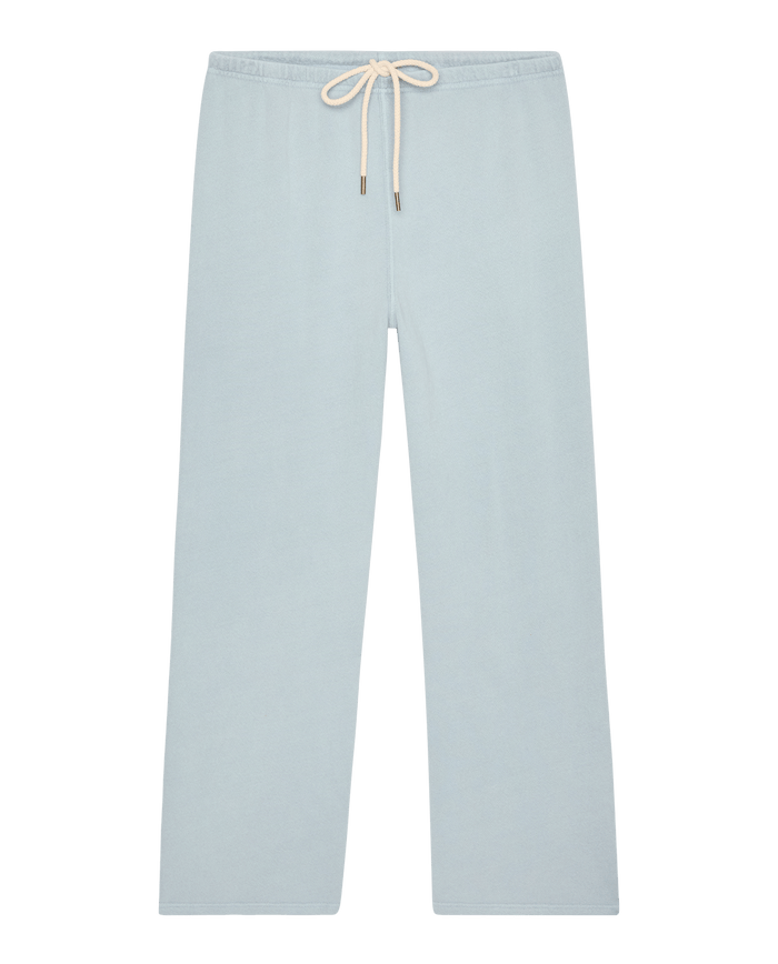 The Lap Sweatpant in Whisper Blue by THE GREAT. SP26 SEASONAL CORE features a straight, wide leg and is handcrafted in Los Angeles for comfort and style. Shown here on a white background.