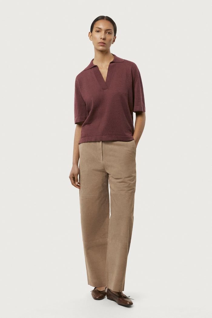 The Linen Cotton Boxy Polo Mahogany