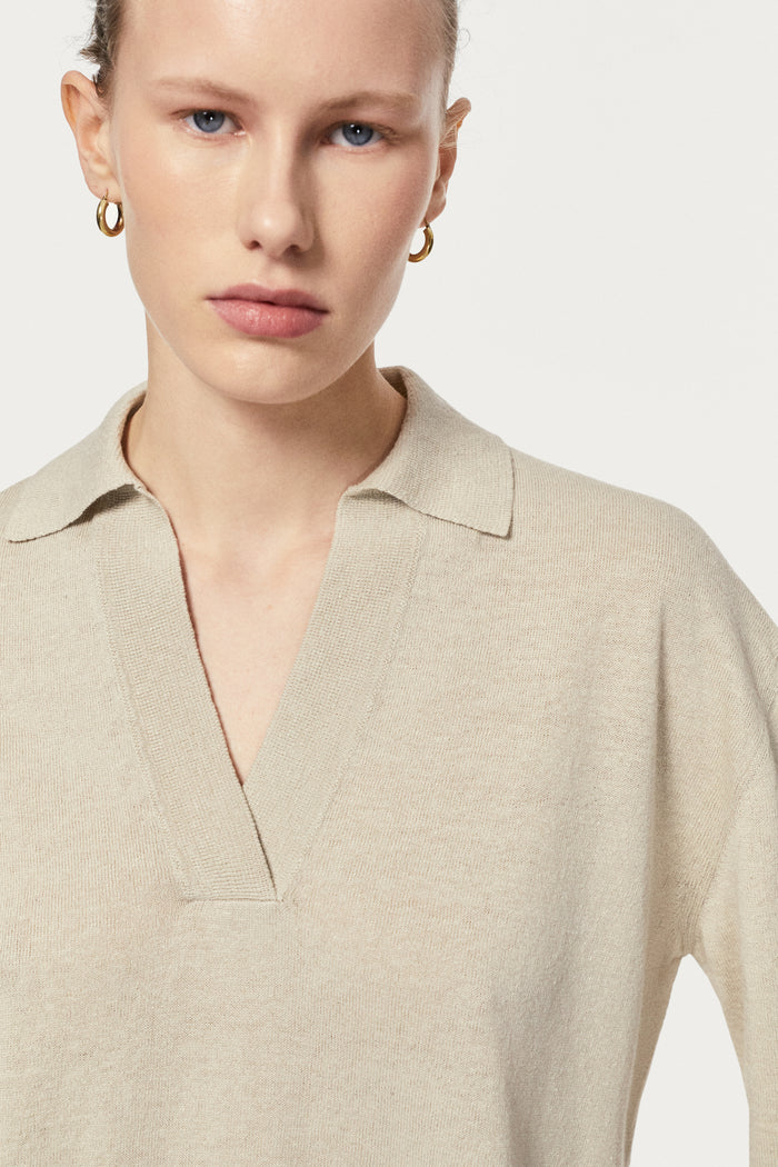 The Linen Cotton Boxy Polo hay
