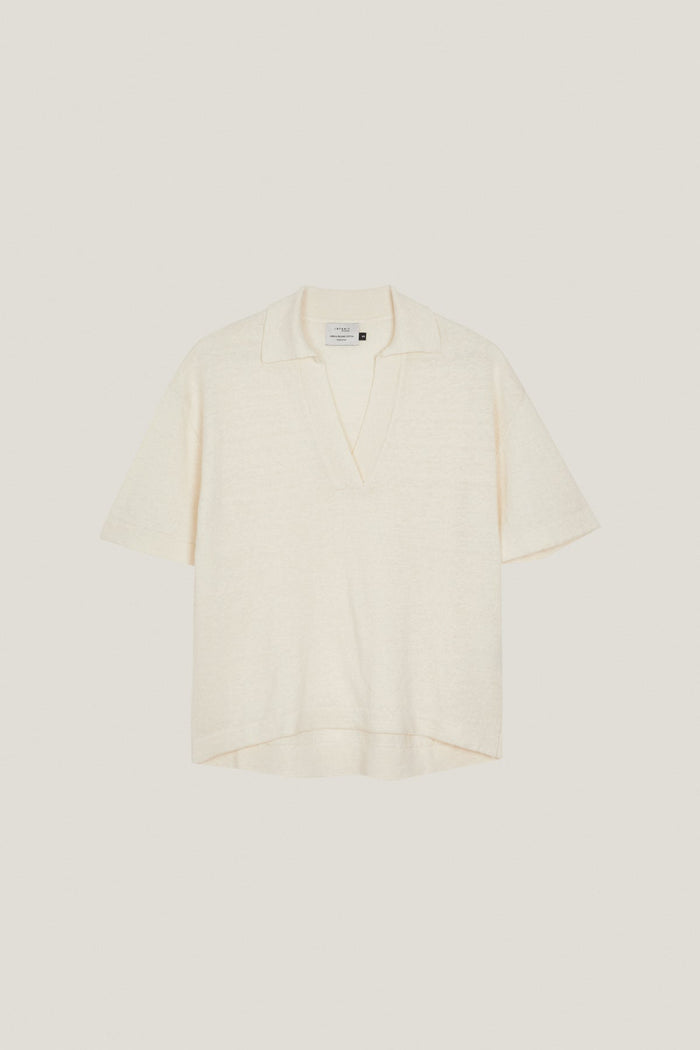 the linen cotton polo milk white
