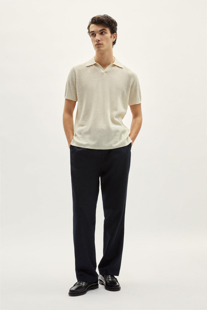 the linen cotton crochet polo milk white