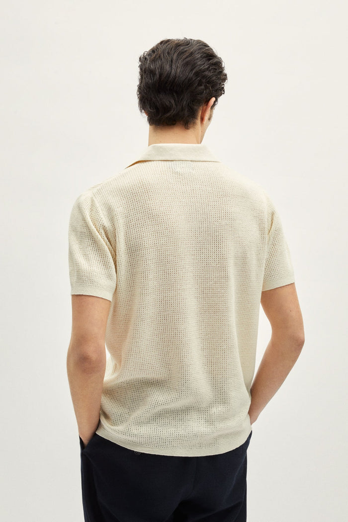 the linen cotton crochet polo milk white