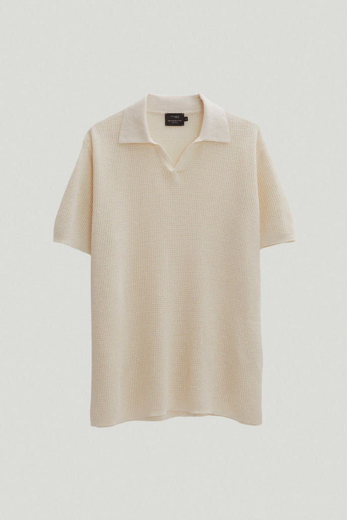 the linen cotton crochet polo milk white